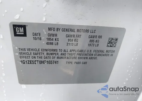 2017 Chevrolet Malibu 1Lt z USA, uszkodzony, nr VIN 1G1ZE5ST0HF165741